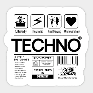 TECHNO  - Product Label (Black) Sticker